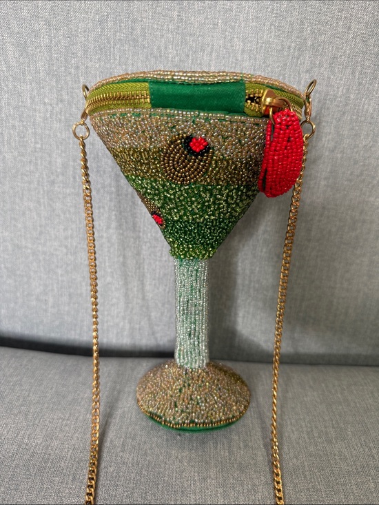 Anthropologie Handbags - Anthropologie Beaded Martini Glass Crossbody Bag - Green with Red Accents